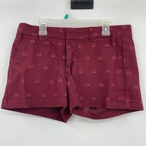 Harper Jean Shorts – Kitten Print – Burgundy & Pink – Size Small